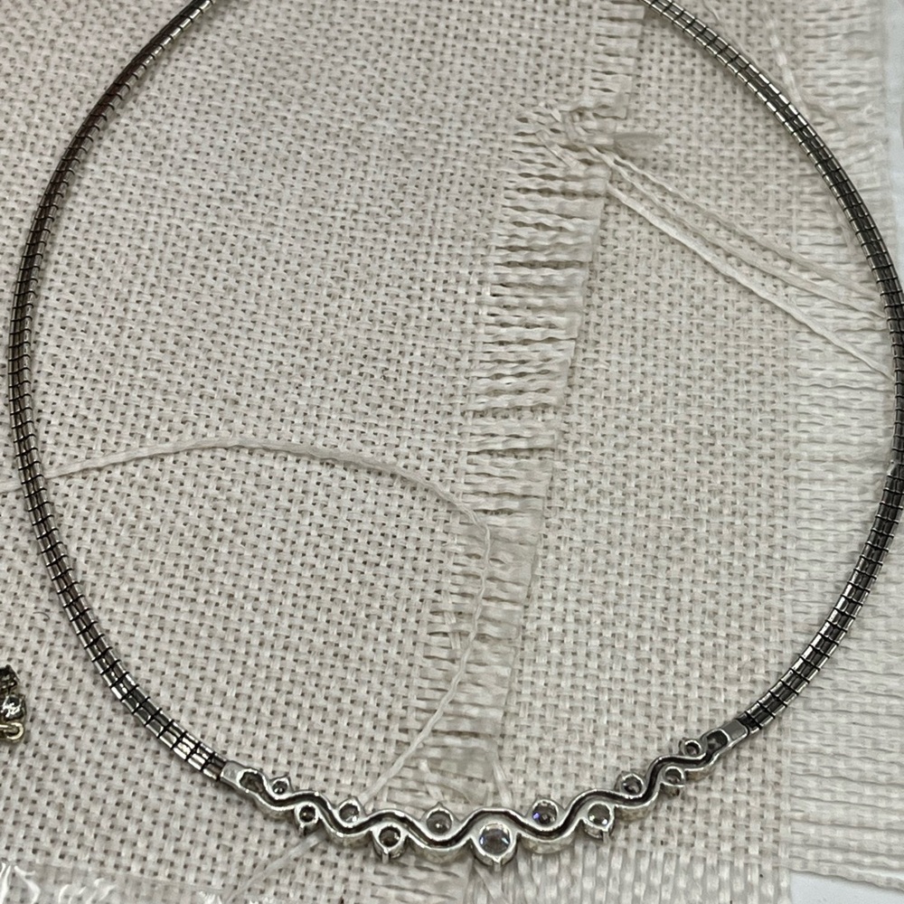 Vintage Sterling Silver CI 925 Channeled CZ Omega Collar Necklace – 16” - Picture 9 of 17
